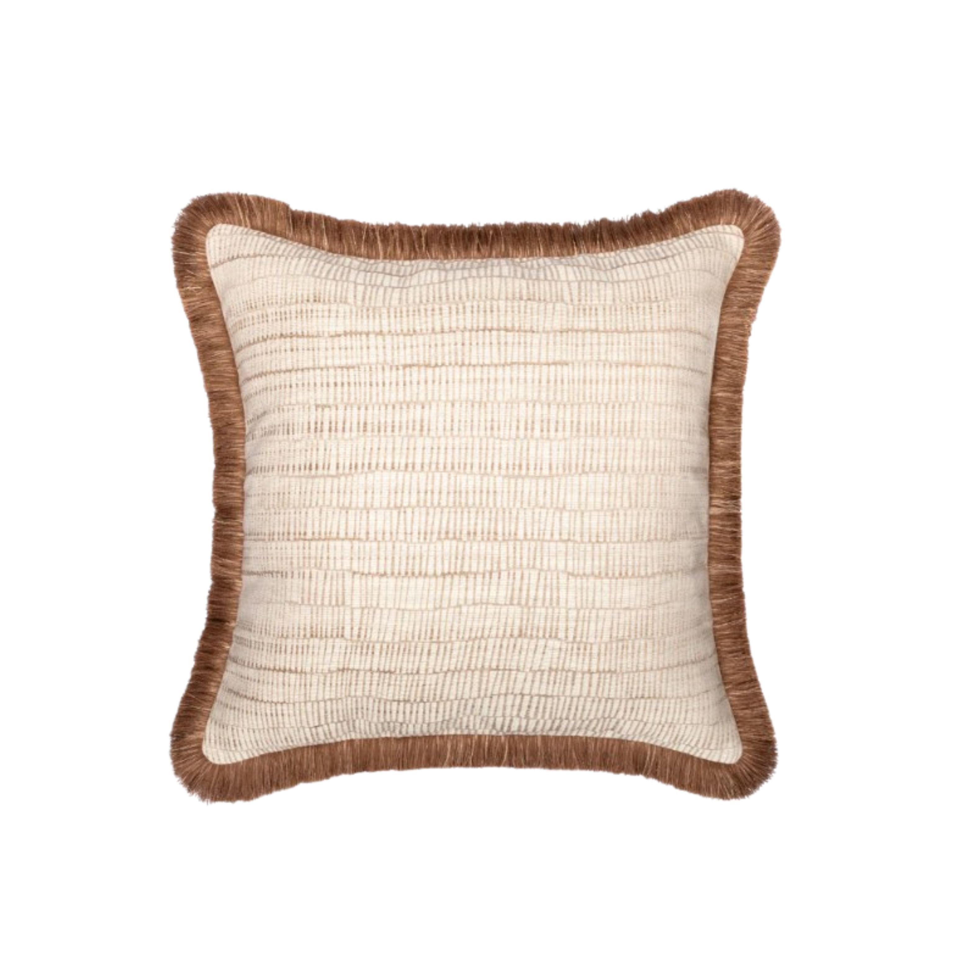 Champagne cushion with brown fringe