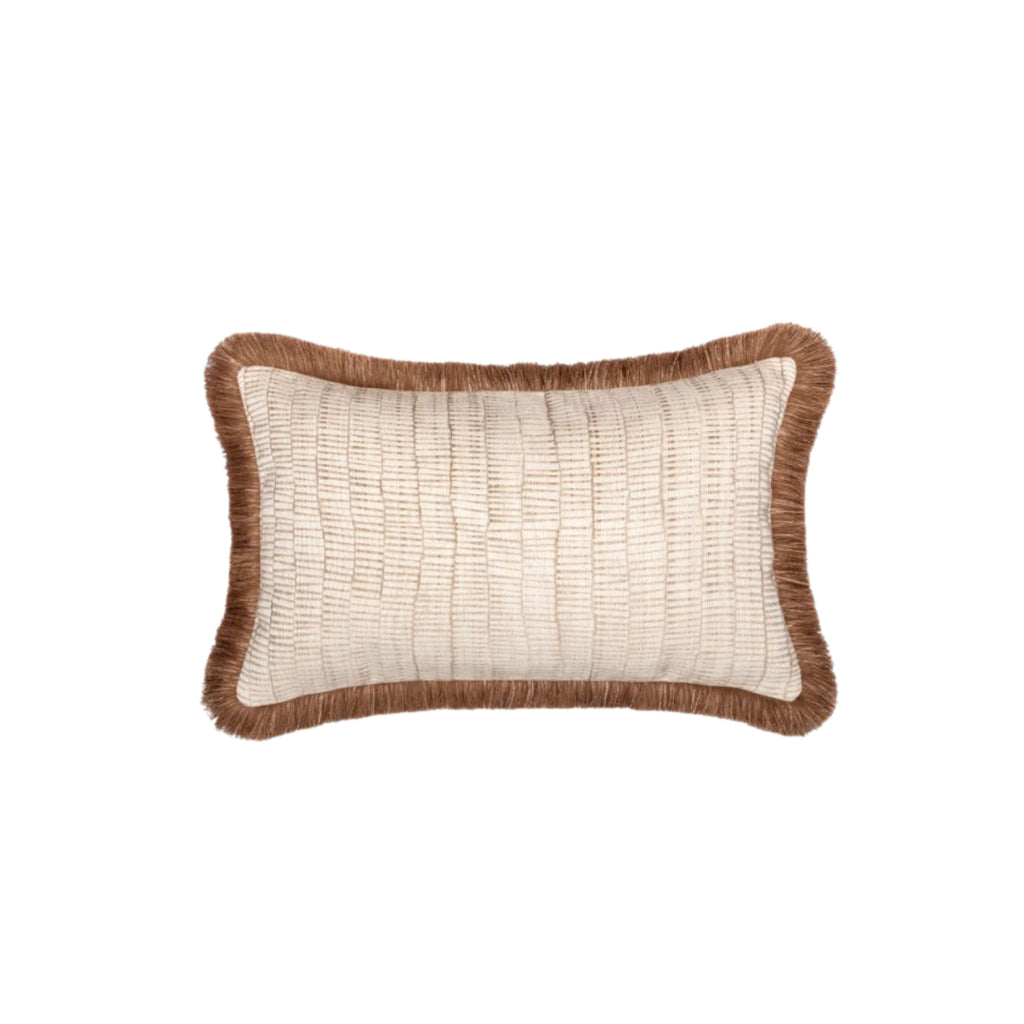 Champagne Rectangle Cushion with brown fringe