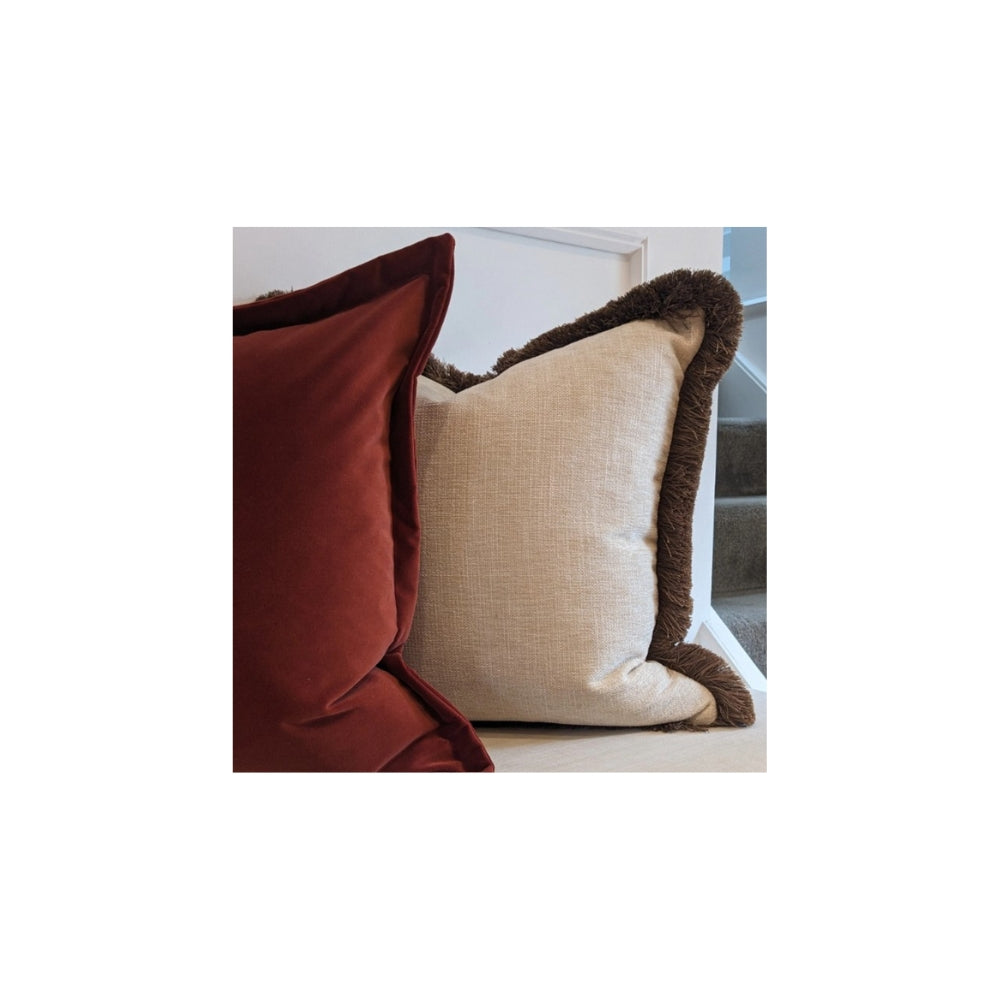 Jasmine Cushion with Brown Fringe - Various Sizes
